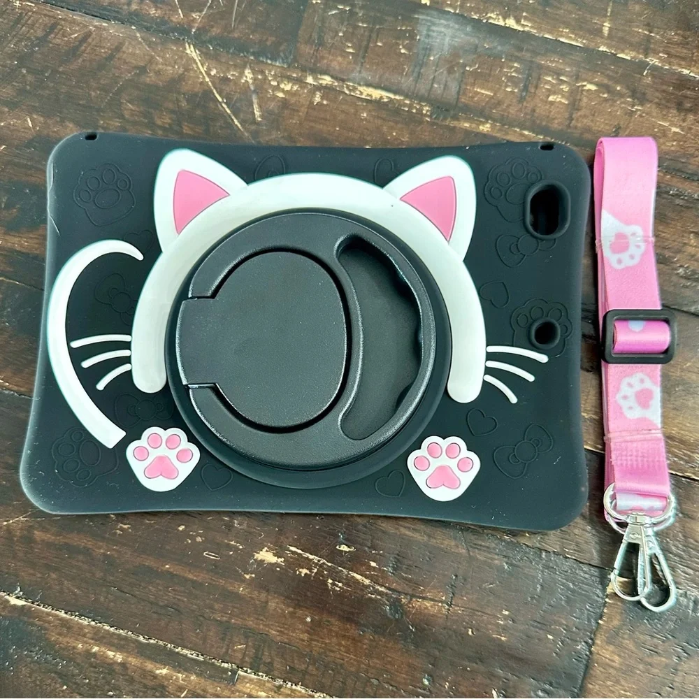 Cute Cat Ear Black iPad Mini Case with Strap New (T4029)